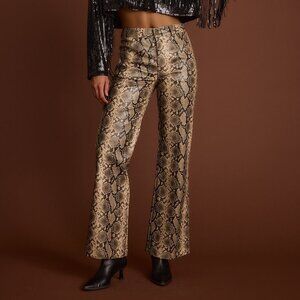 12th Tribe Viper Room Cream Snake Print Vegan Leather Pants Size S